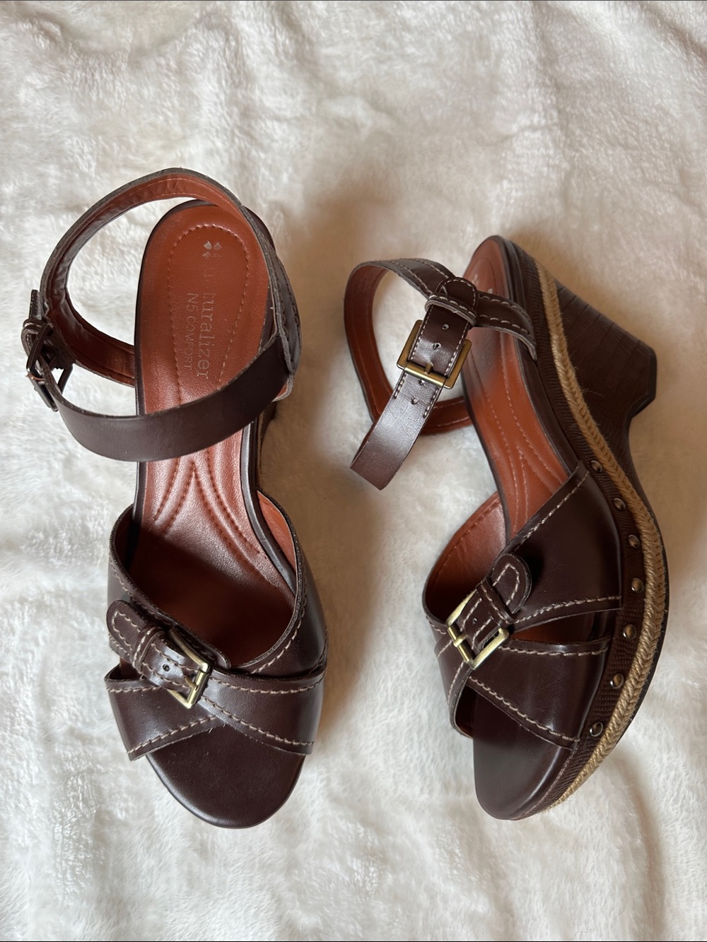 NATURALIZER Dark Brown Vegan Wedge Espadrille Sandals Sz9 Boho Feminine Festival